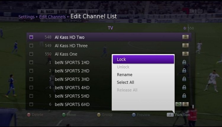 طريقة سحب و تمرير القنوات من و الى رسيفر beIN sports