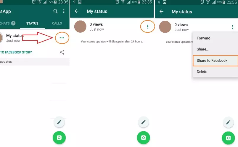 كيف تشارك حالة الواتساب على الفيسبوك