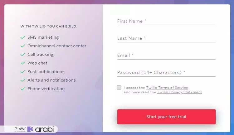 التسجيل في موقع Twilio