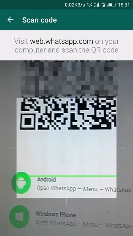 مسح رمز QR لتطبيق واتساب الهاتف