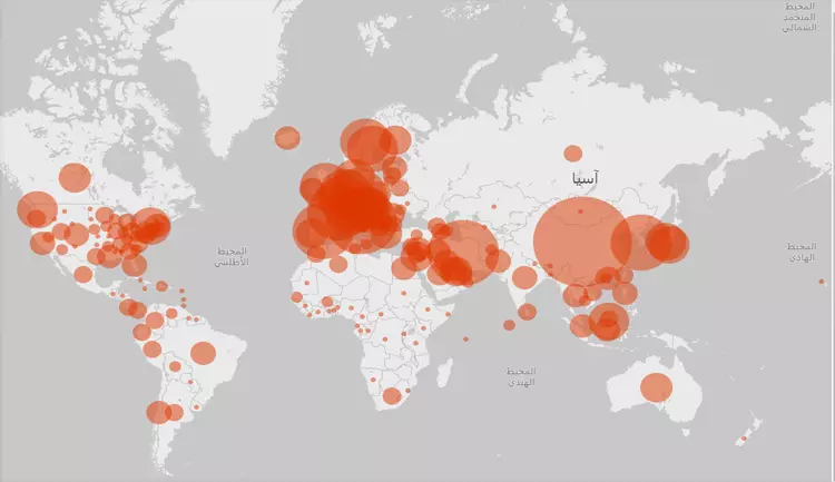 تابع حصيلة اصابات فيروس كورونا من خلال خريطة مايكروسوفت الموثوقة