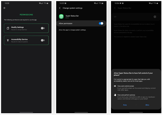 منح الصلاحيات لتطبيق Super Status Bar