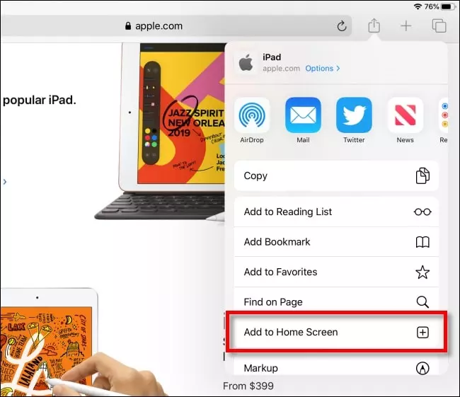 إضافة موقع ويب إلى الشاشة الرئيسية في الآيباد 2-min