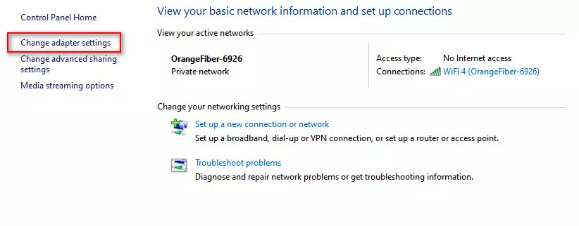 Change adapter settings