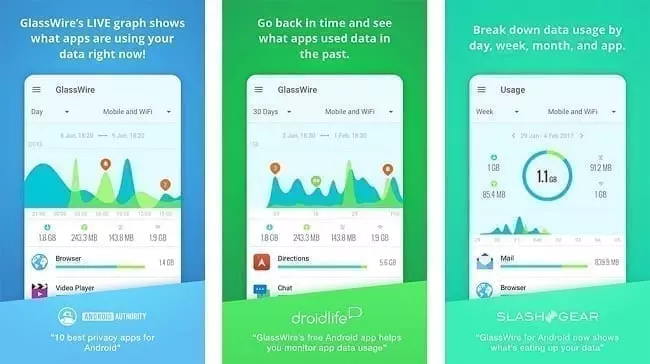 تطبيق GlassWire مراقبة استهلاك بيانات الهاتف