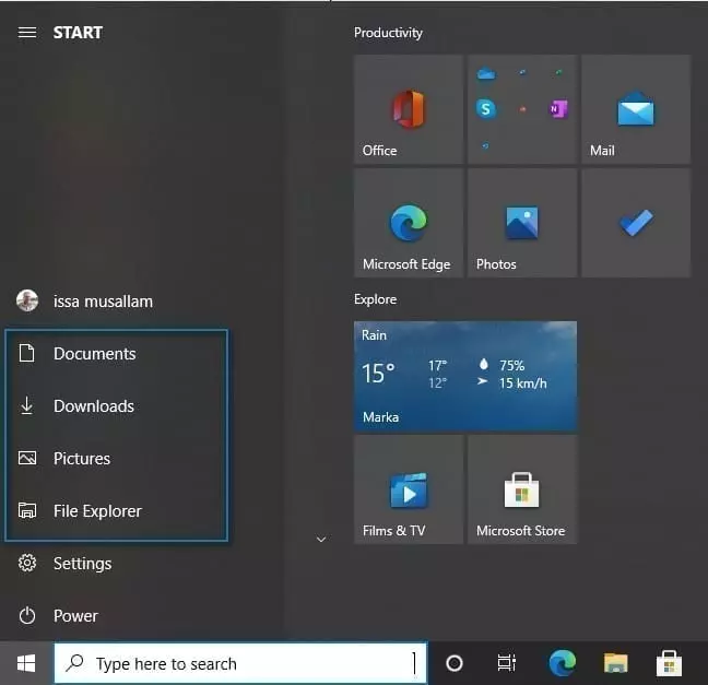 Windows 10 Start menu