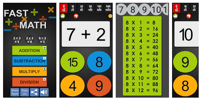 تطبيق fast math for kids with tables