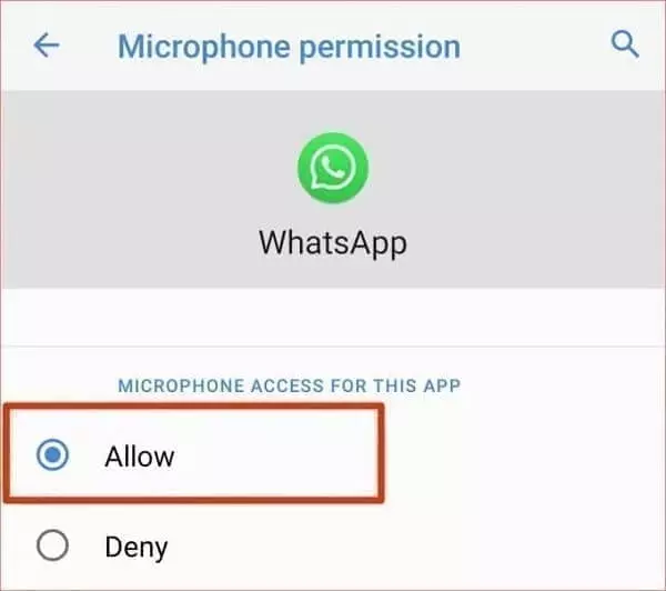التأكد من منح الصلاحيات للمايك في تطبيق واتس آب