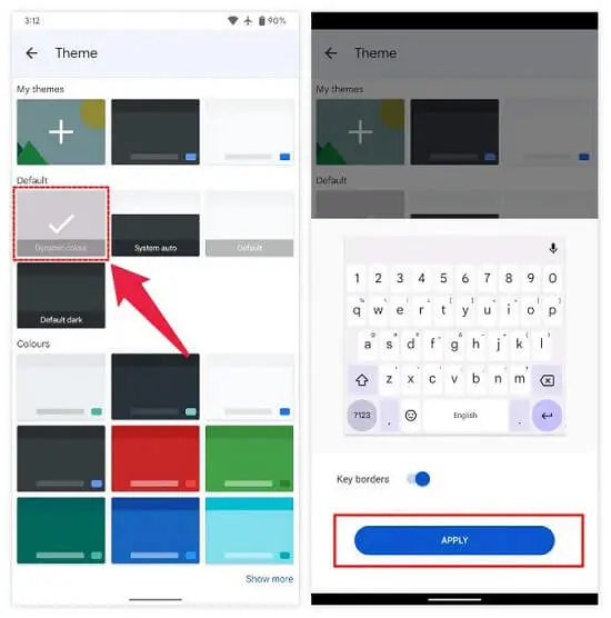 تغيير لون ثيمات لوحة المفاتيح Gboard 2