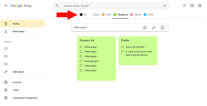 إضافة Category Tab for Google Keep