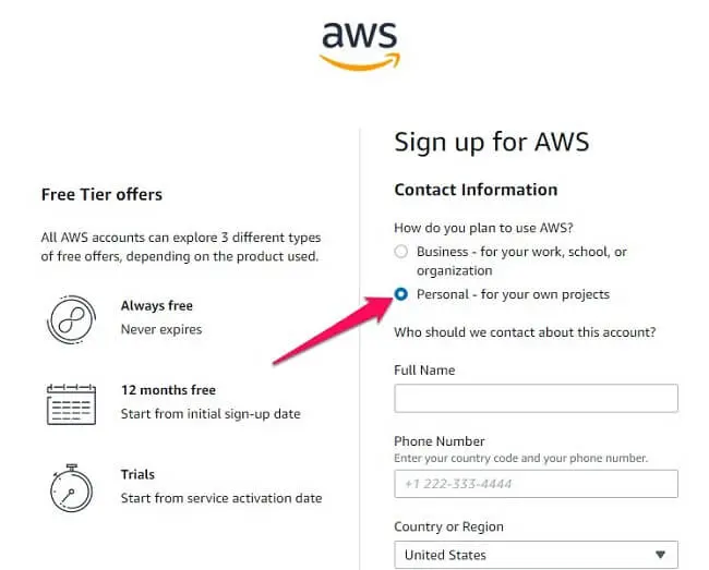 التسجيل في موقع Amazon Aws 2