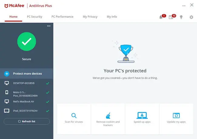 برنامج McAfee AntiVirus Plus