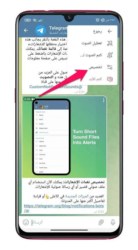 تخصيص نغمات إشعارات تطبيق تليجرام 2