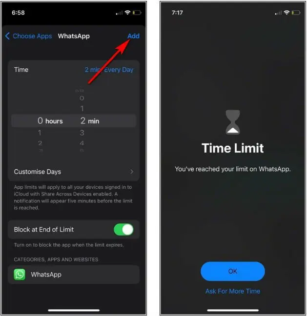 استخدم ميزة App Limit لقفل واتس آب 2