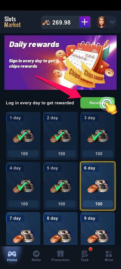 اربح 10 دولار بدون فعل أي شيء عبر تطبيق Slots Market