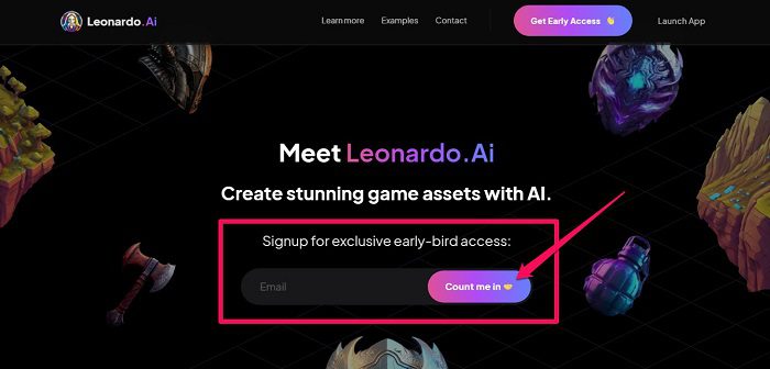 التسجيل في موقع Leonardo.ai