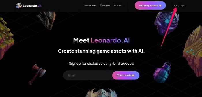 التسجيل في موقع Leonardo.ai