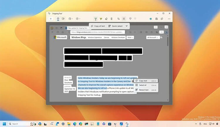 طريقة إخفاء النصوص من لقطات الشاشة عبر أداة القصاصة في Windows 11