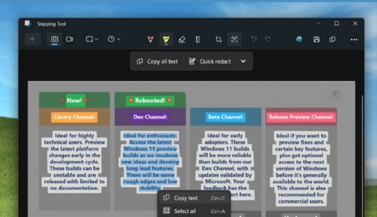 تحميل الإصدار الاحدث من أداة القصاصة لنسخ النص من الصور في Windows 11